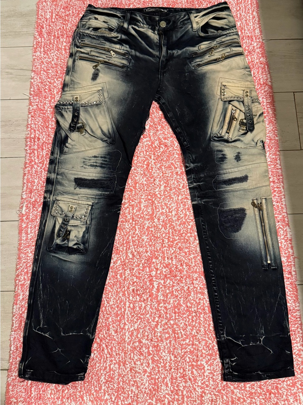 Robin's Jeans Dark Blue Washed Slim Cargo Jeans